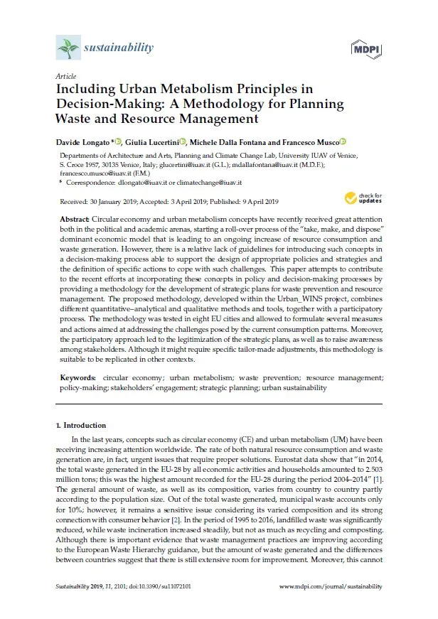 Including Urban Metabolism Principles in Decision-Making