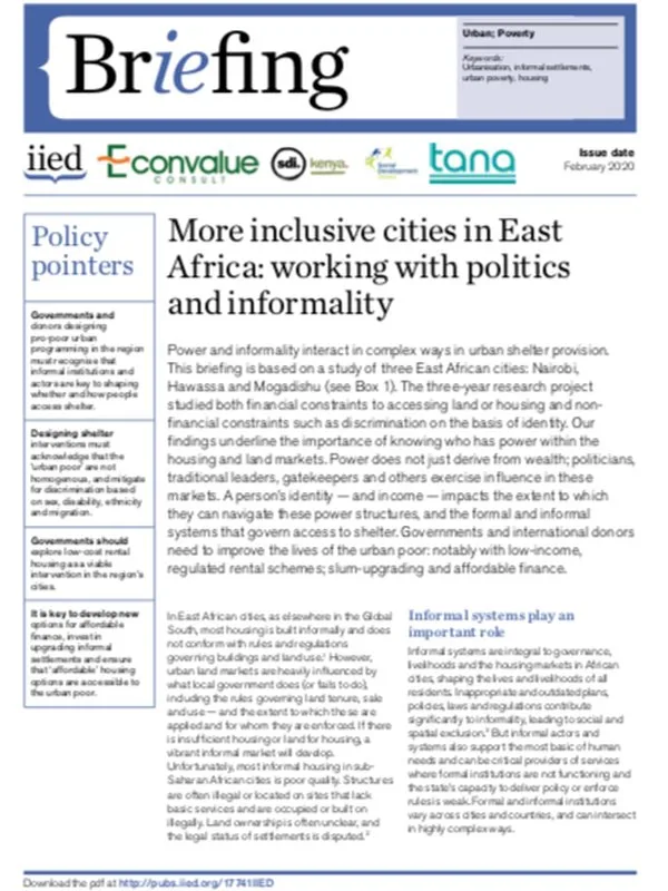 More inclusive cities in East Africa: working with politics and informality