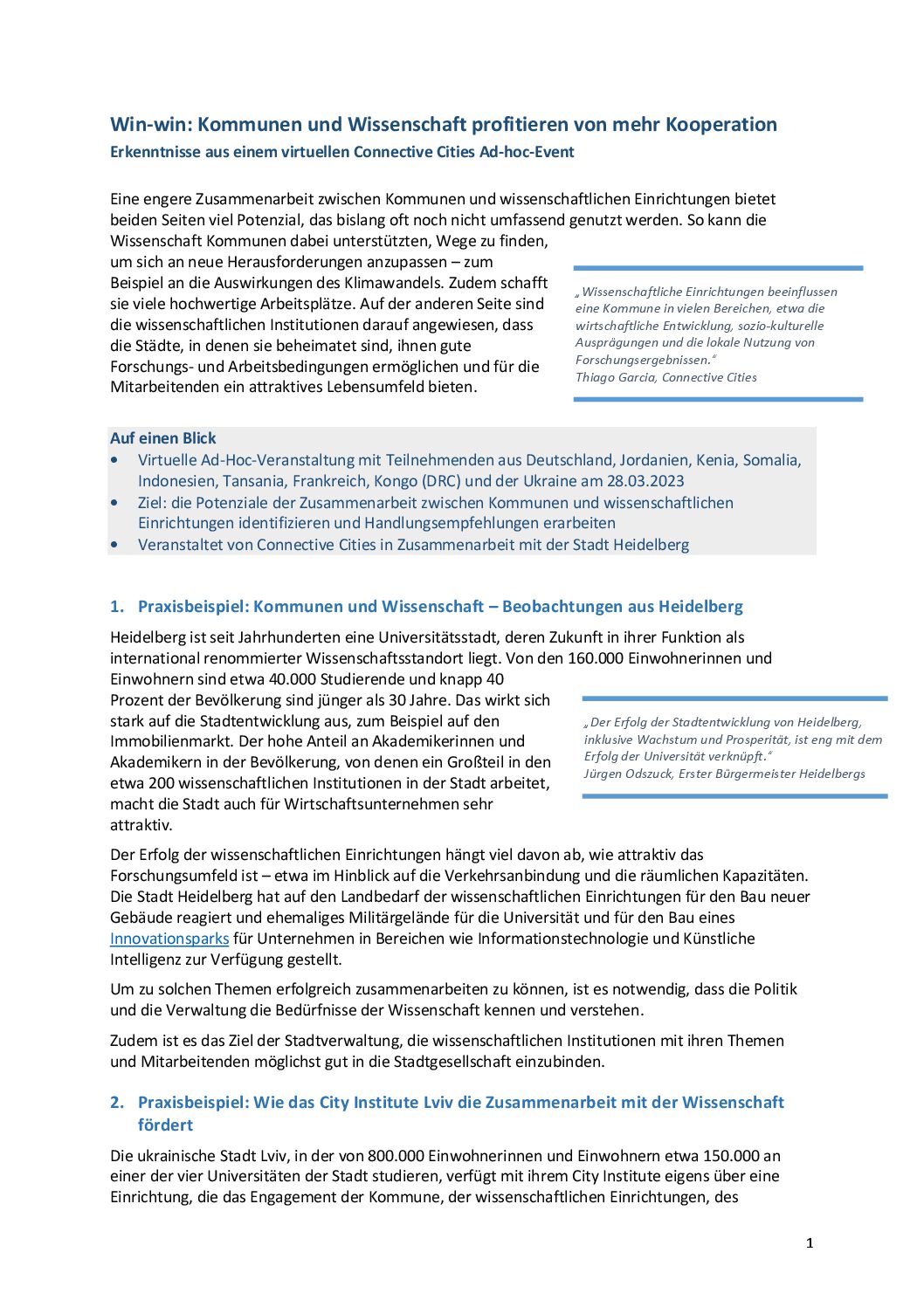 Win-win: municipalities and the academic community benefit from more collaboration