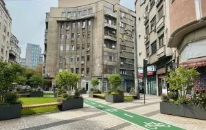 The same image now with an additional cycle path through the park